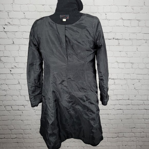 Via Black 100% Wool Double Breasted Buttoned Lined Pockets Long Pea Coat Small S - Picture 5 of 12